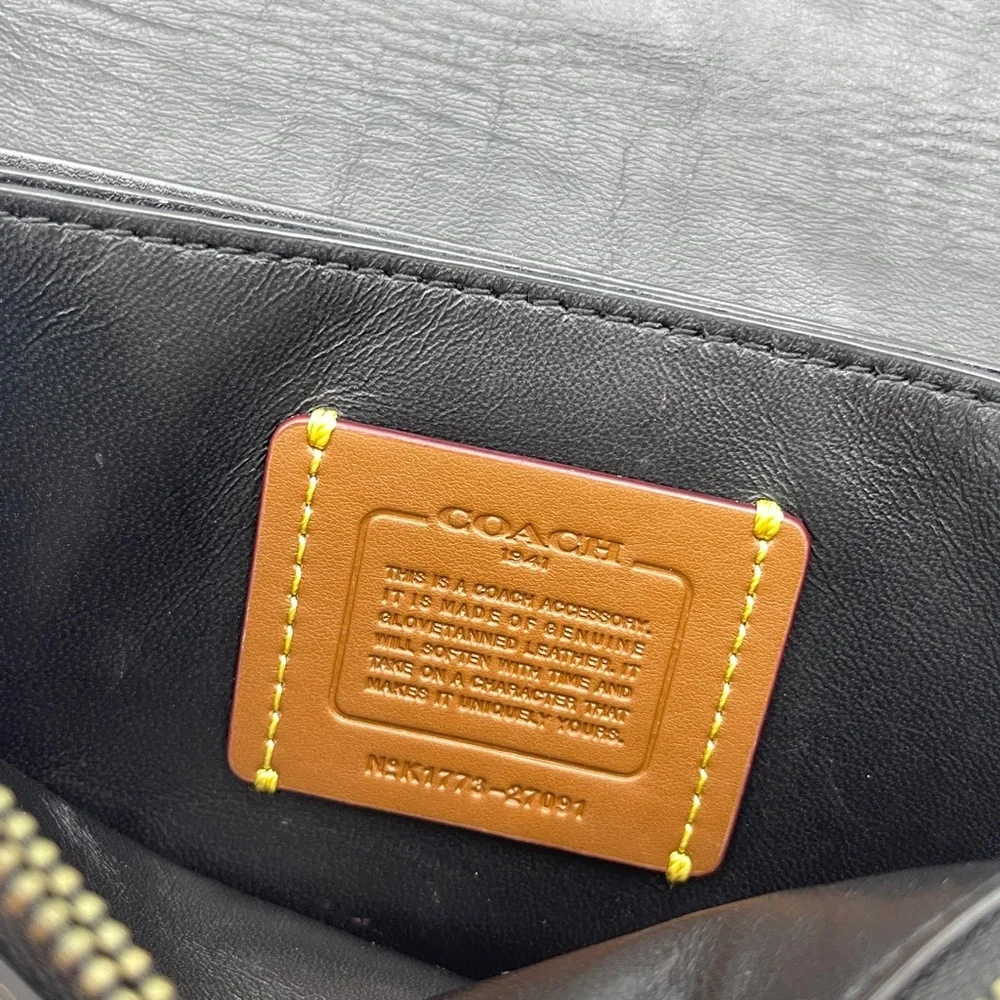 Coach foldover chain Clutch leather colorblock quilting rivets crossbody bag - Picture 10 of 15